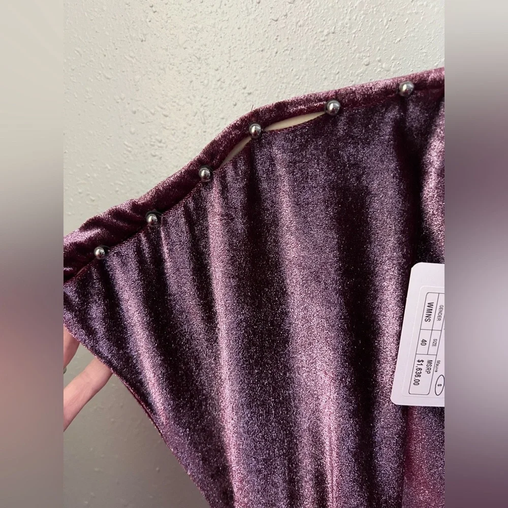 Amen Velvet Couture Maxi Dress In Mauve Size 40 IT With Stone Embellishments New - Picture 7 of 11
